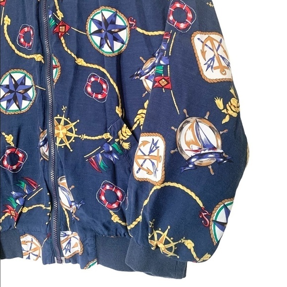 VINTAGE | Women’s Navy Nautical Bomber Windbreaker Zip Up Jacket | Size XL - Picture 14 of 16